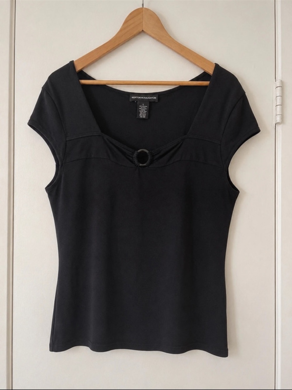 Vintage Norton McNaughton Black Sweetheart Neck Top